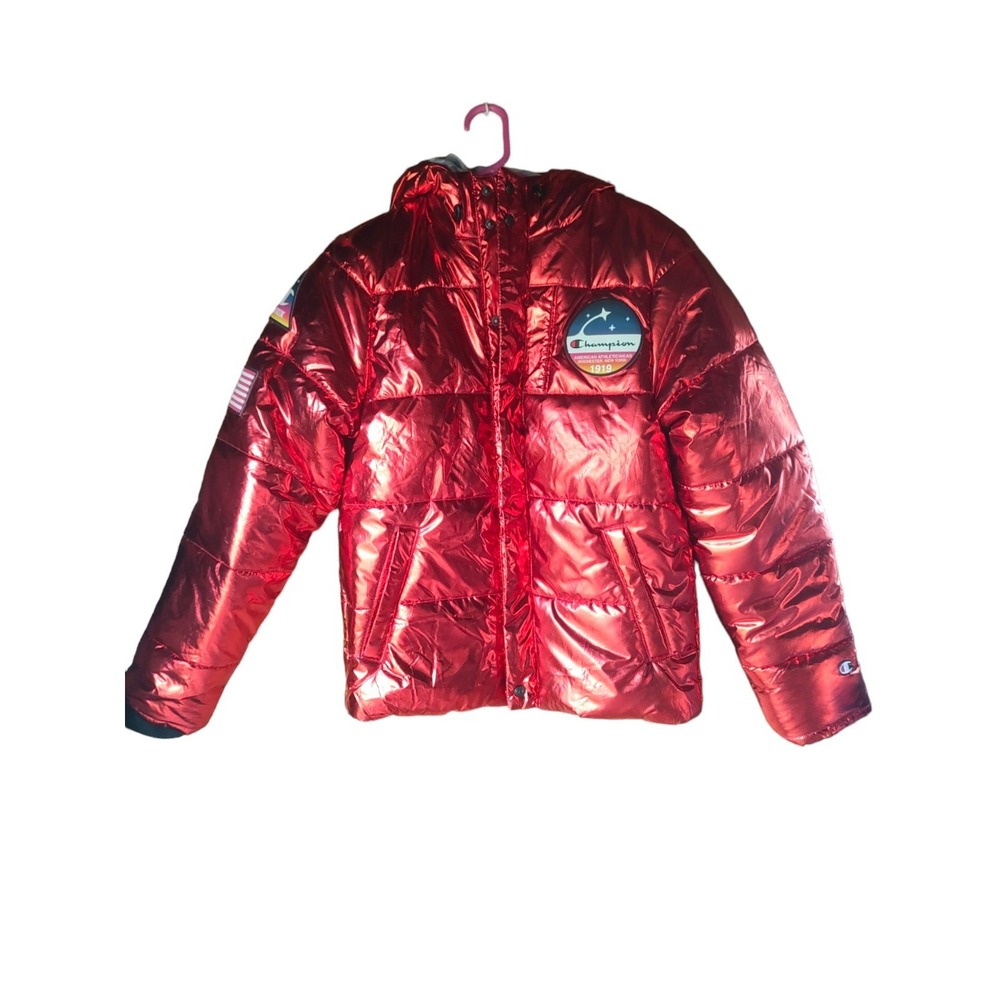 Men's Small Red Shiny Champion NASA Puffer Jacket